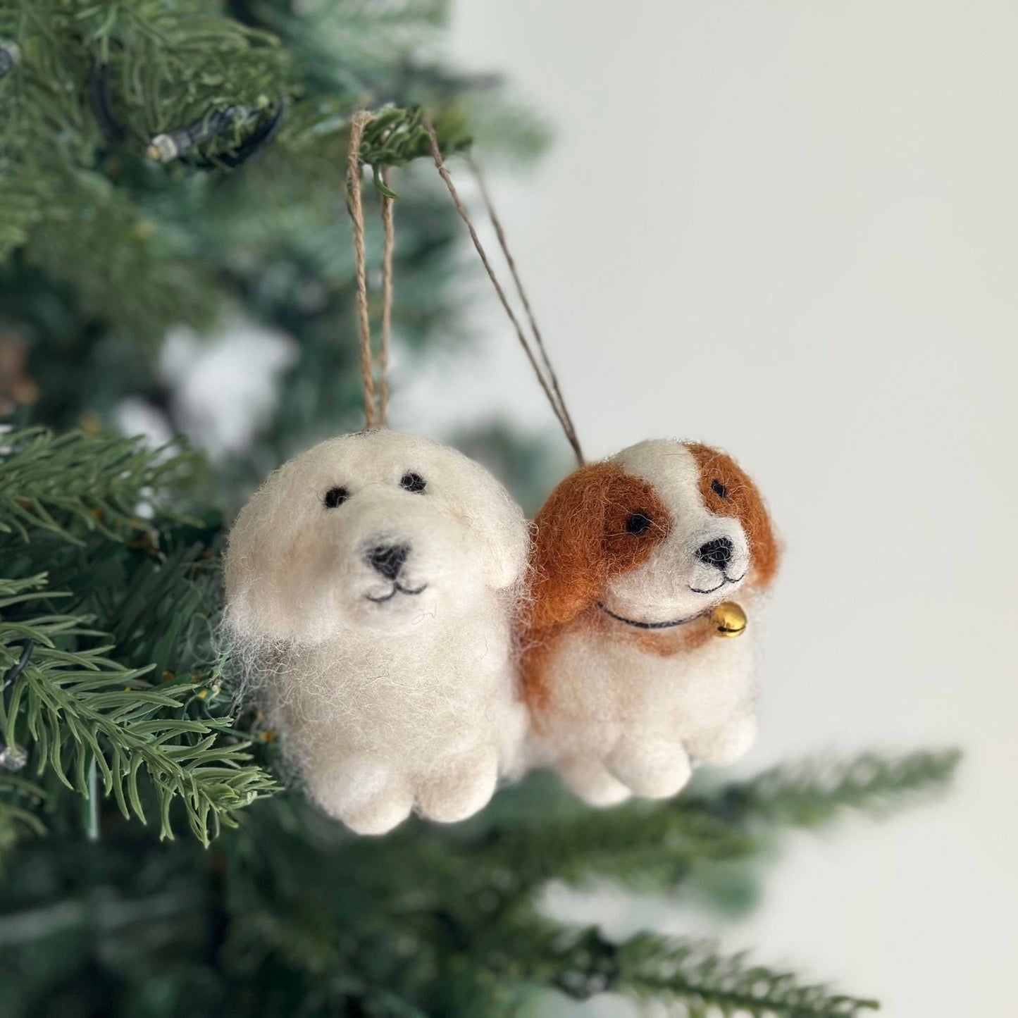 Felt Ornament - White Maltese Dog: With Santa Hat