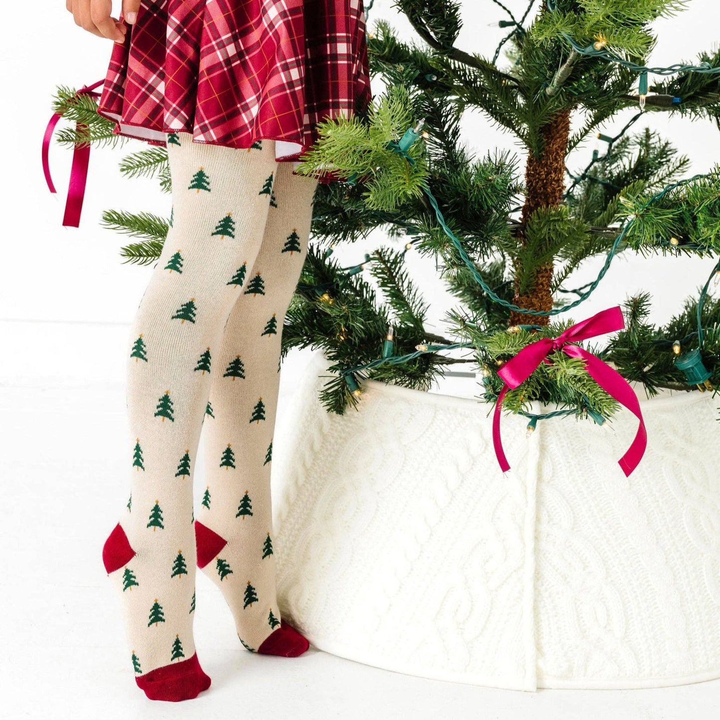 Tree Farm Knit Tights: 5-6 YEARS