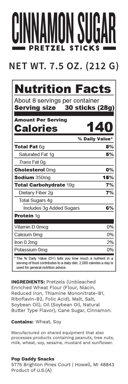 Pop Daddy – Cinnamon Sugar Seasoned Pretzels 7.5oz