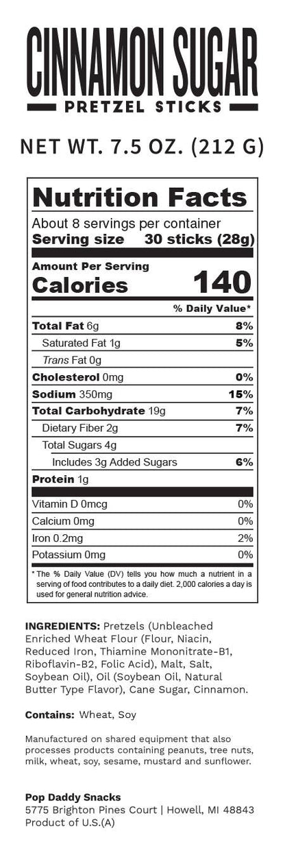 Pop Daddy – Cinnamon Sugar Seasoned Pretzels 7.5oz