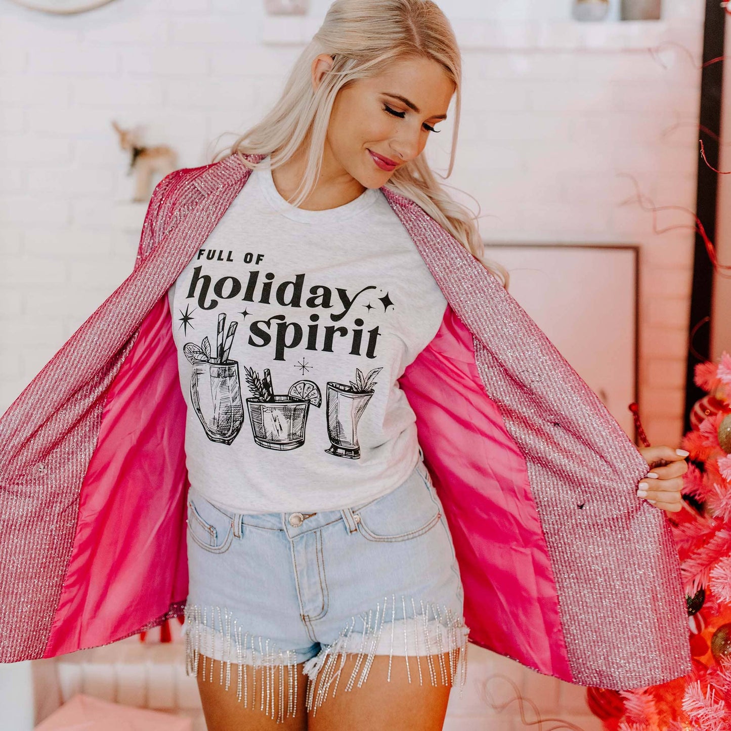 Full of Holiday Spirit WHITE Christmas Shirt: Small