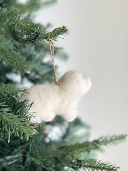 Felt Ornament - White Maltese Dog: With Santa Hat