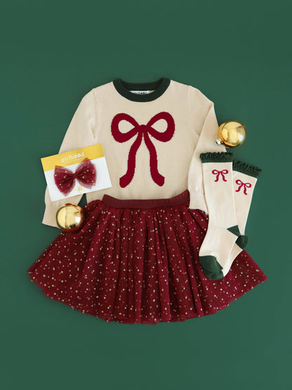 Vanilla Bow Lace Top Knee High Socks: 0-6 MONTHS