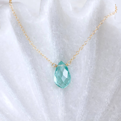 Aquamarine Quartz Necklace - Gold Filled