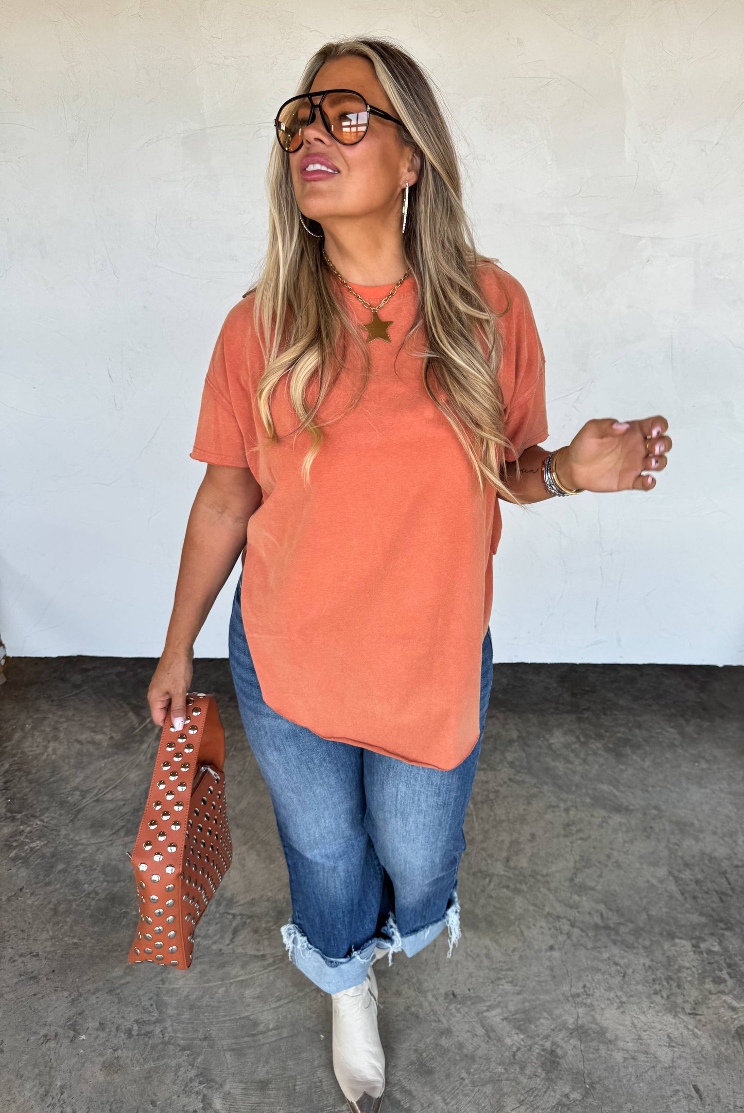 JOEY WASHED COTTON BOYFRIEND TEE RUST