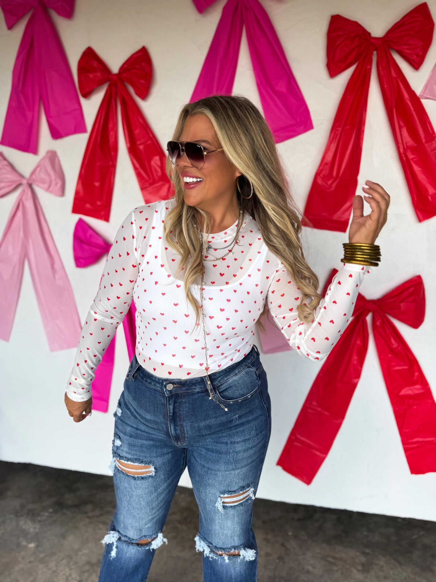 Valentines Hearts Mesh Top