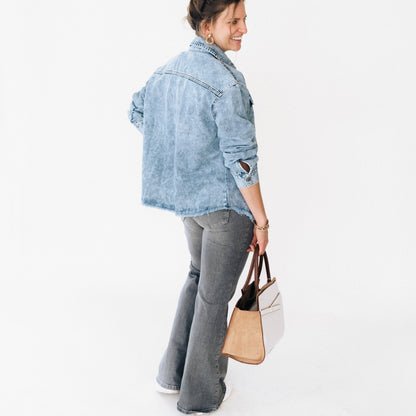 Blue Raw Hem Denim Jean Jacket- Adult