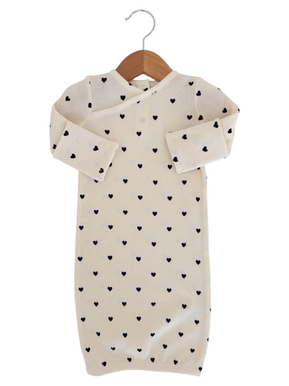 Organic Waffle Gown, Black Heart