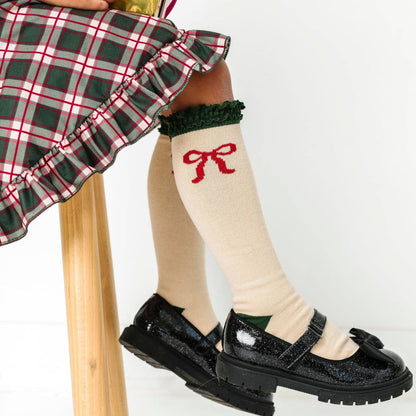 Vanilla Bow Lace Top Knee High Socks: 0-6 MONTHS