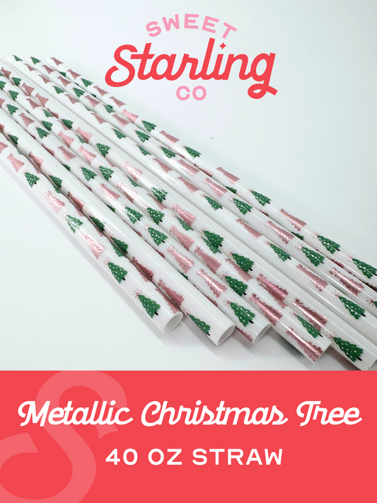 Metallic Christmas Trees 40 oz Reusable Straws- Wide Fit