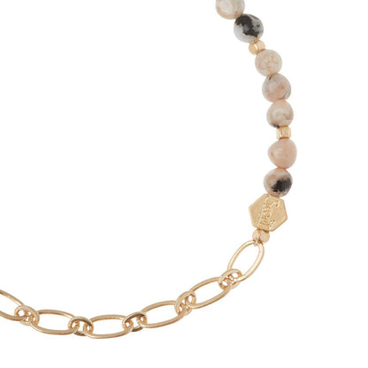 Mini Stone w/Chain Stacking Bracelet - Rhodonite/Gold