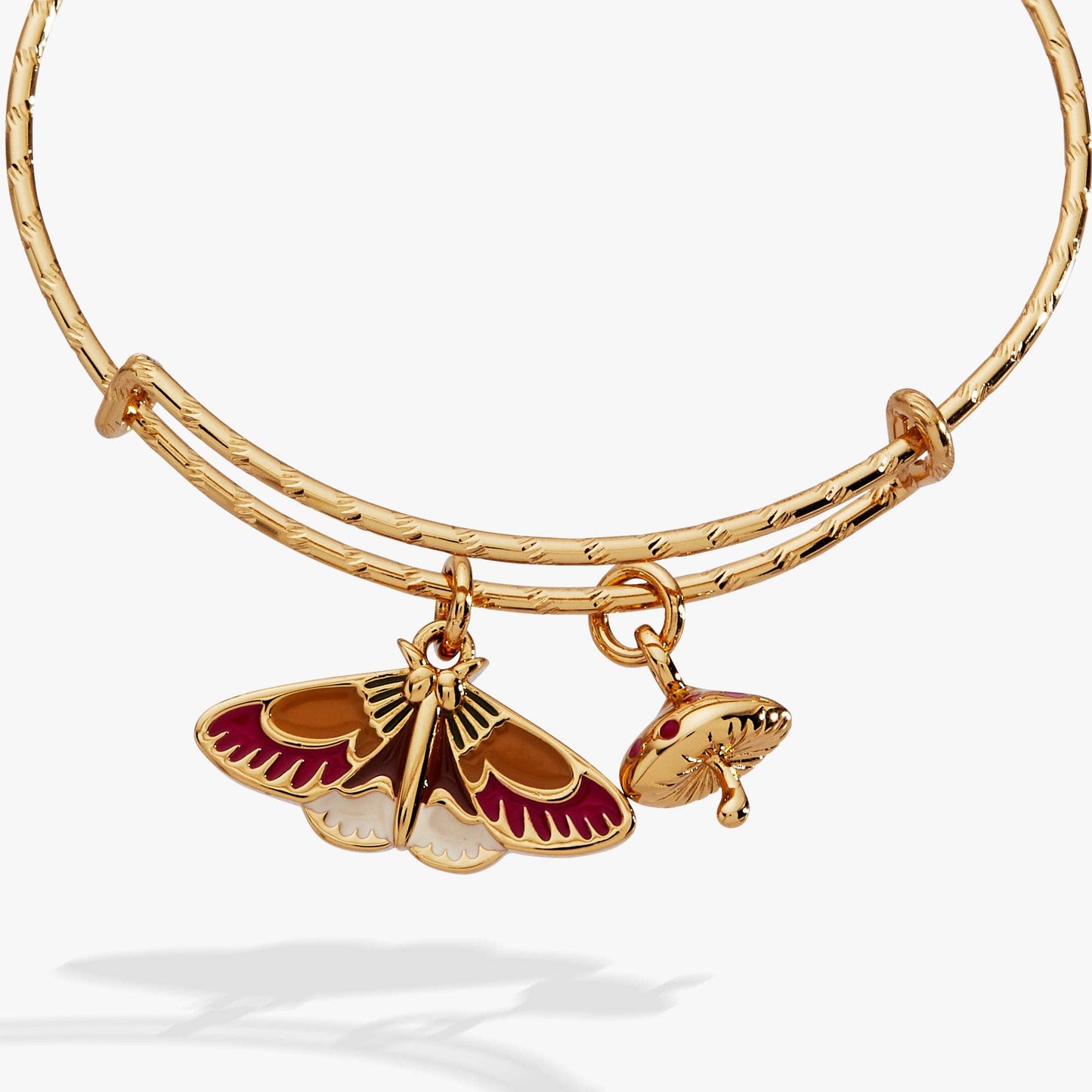 Woodland Moth & Mushroom Duo Charm Bangle: Gold
