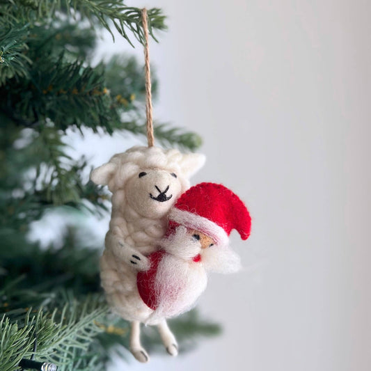 Felt Sheep Ornament Set – Holiday Holding Collection: Holding Santa