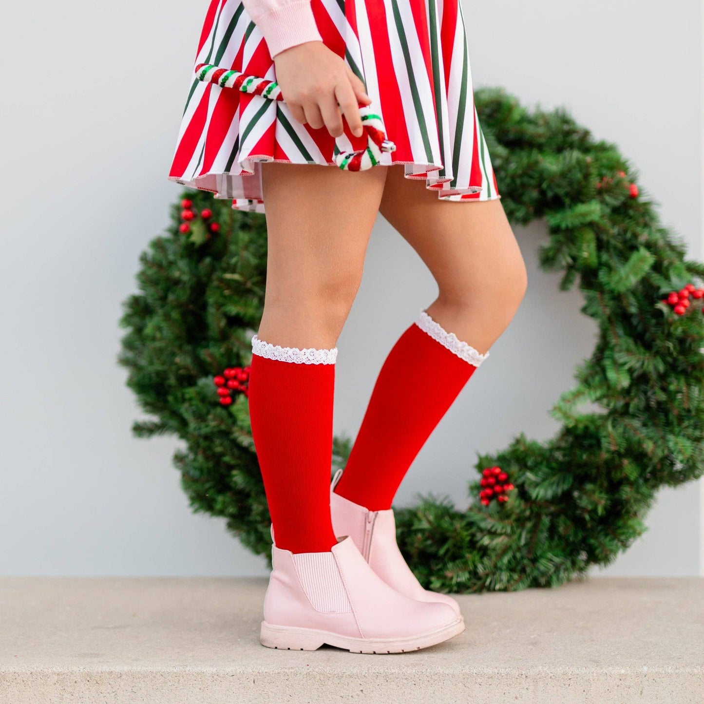Santa Baby Lace Top Knee High Socks: 7-10 YEARS