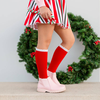 Santa Baby Lace Top Knee High Socks: 1.5-3 YEARS