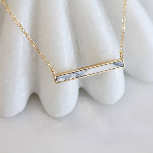Turquoise, White Turquoise Bar Necklace: White Turquoise Gold Filled / 16 inches