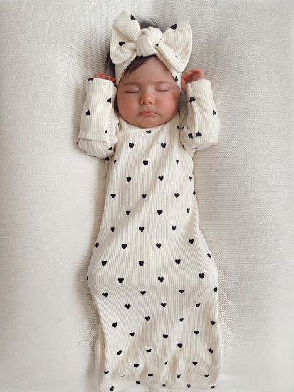 Organic Waffle Gown, Black Heart
