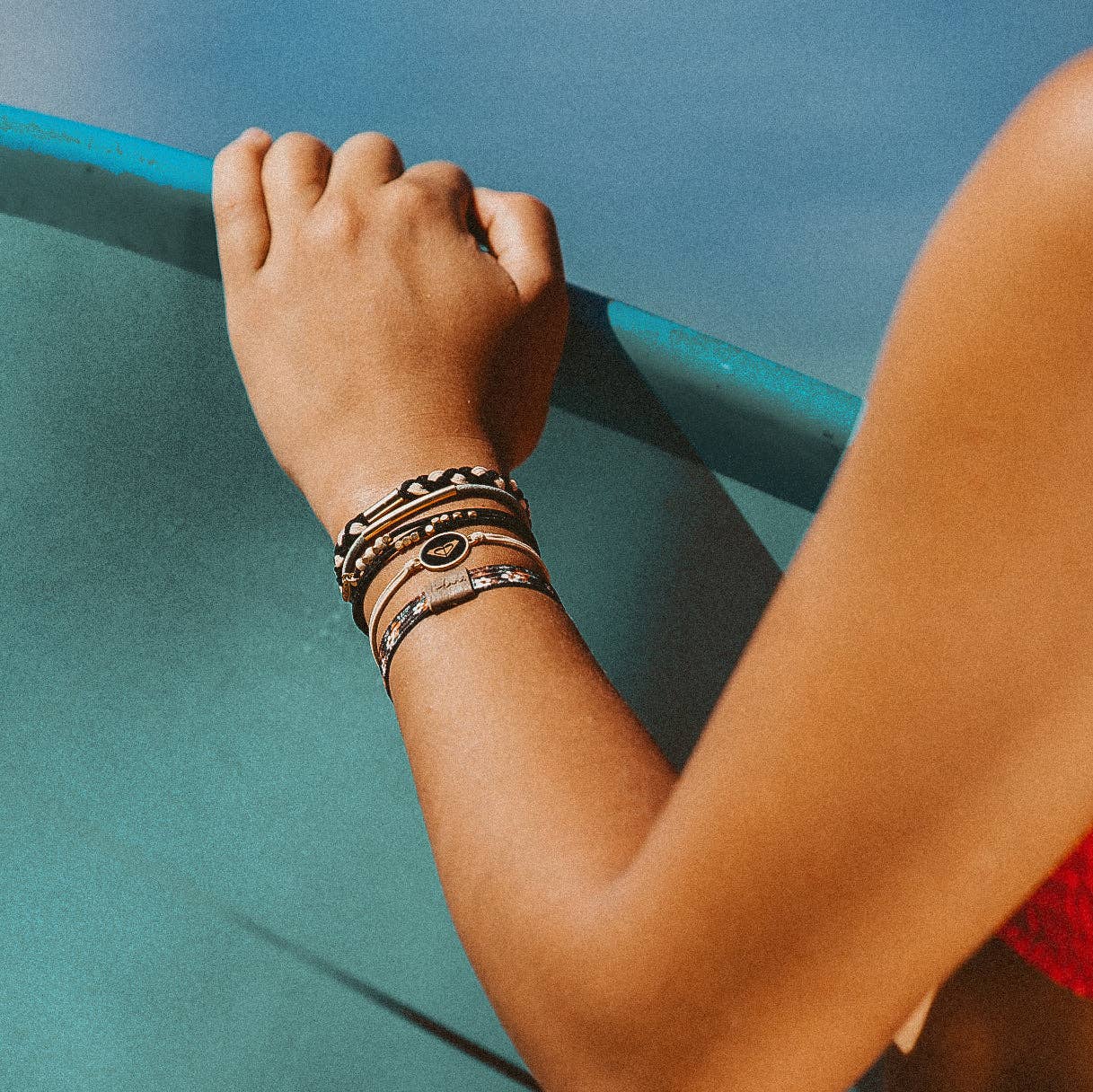 "Roxy Coastal Drift" Black and Neutral Beachy Vibe Hair Tie Bracelets: Large