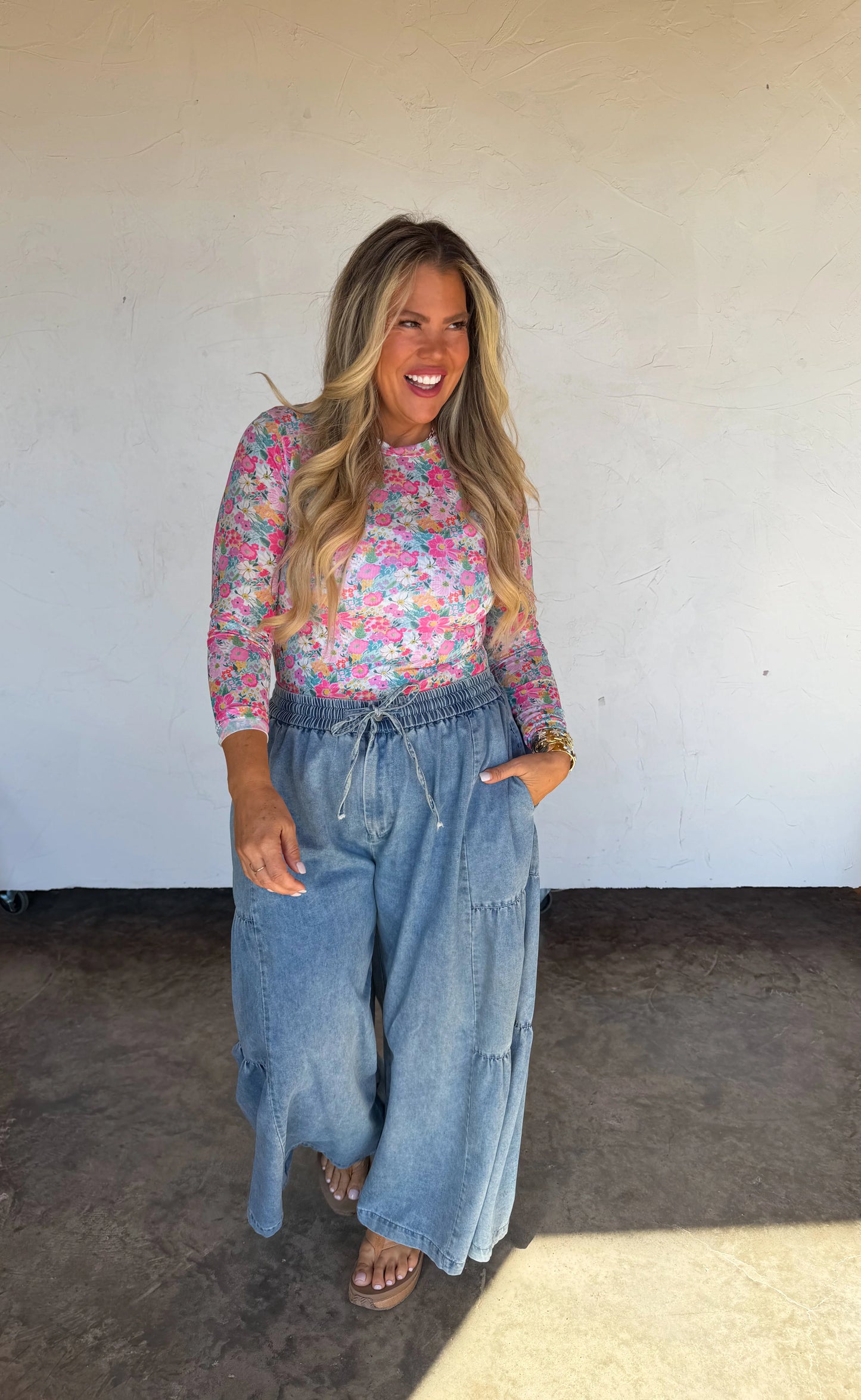 Pink Spring Floral Mesh Top