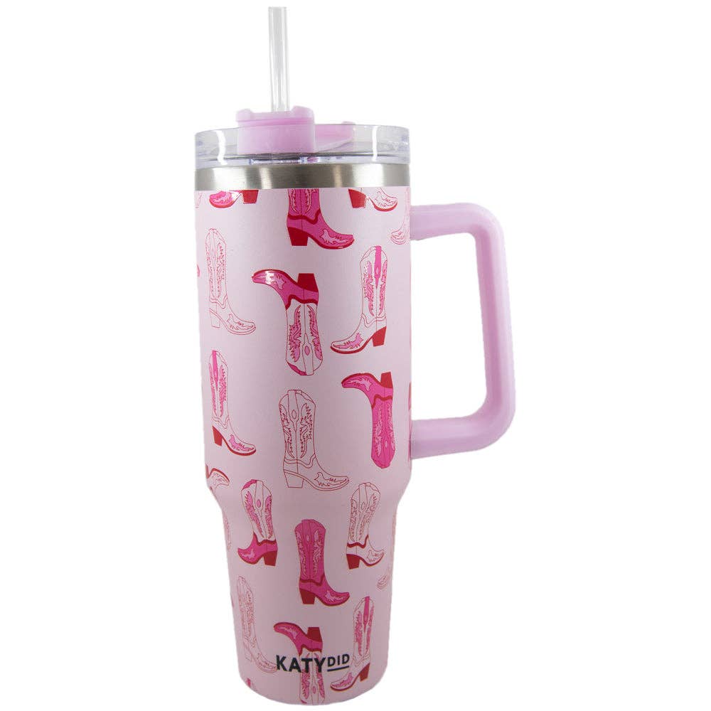 Light Pink Western Boots Tumbler Cup w/ Handle: Light Pink