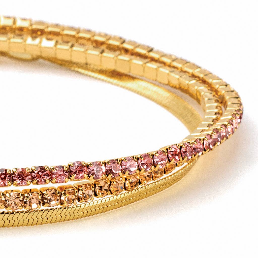 Sparkle & Shine Rhinestone Bracelet Trio - Pink/Gold