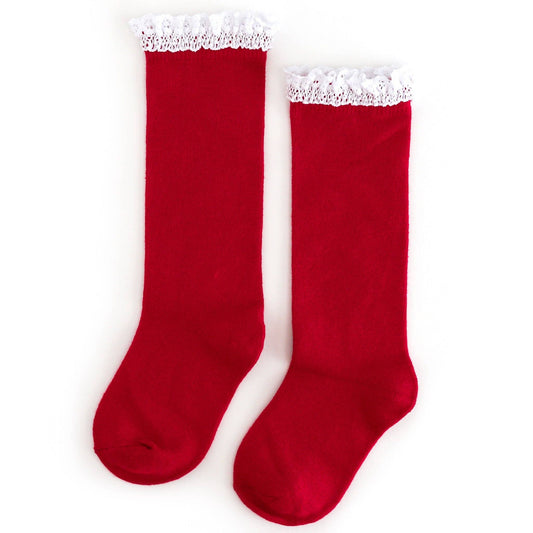 Santa Baby Lace Top Knee High Socks: 1.5-3 YEARS