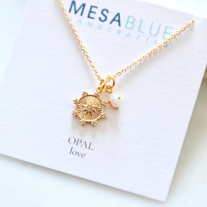 Opal CZ Star Coin Necklace 