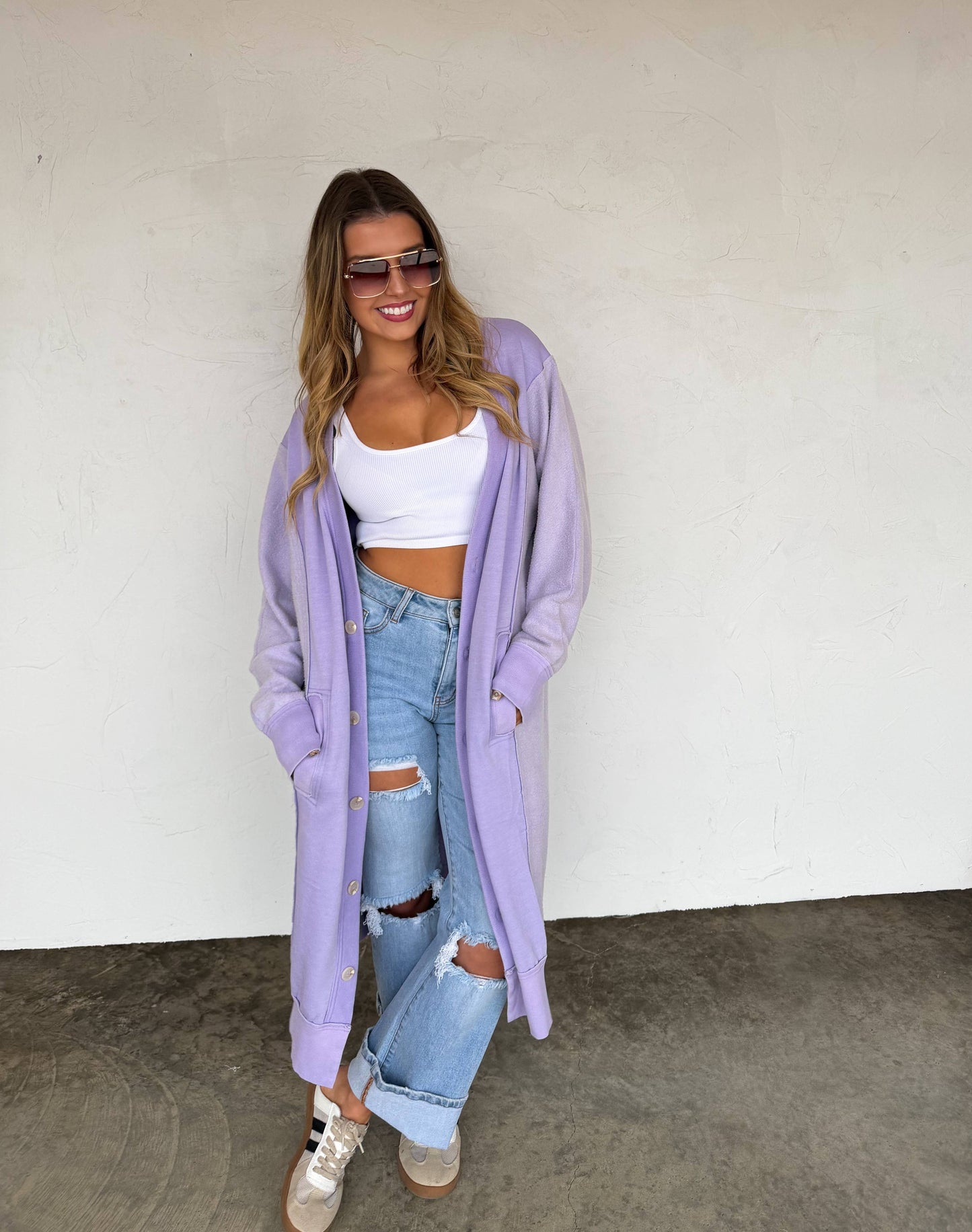 SPRING DESI SWEATSHIRT CARDIGAN: LAVENDER
