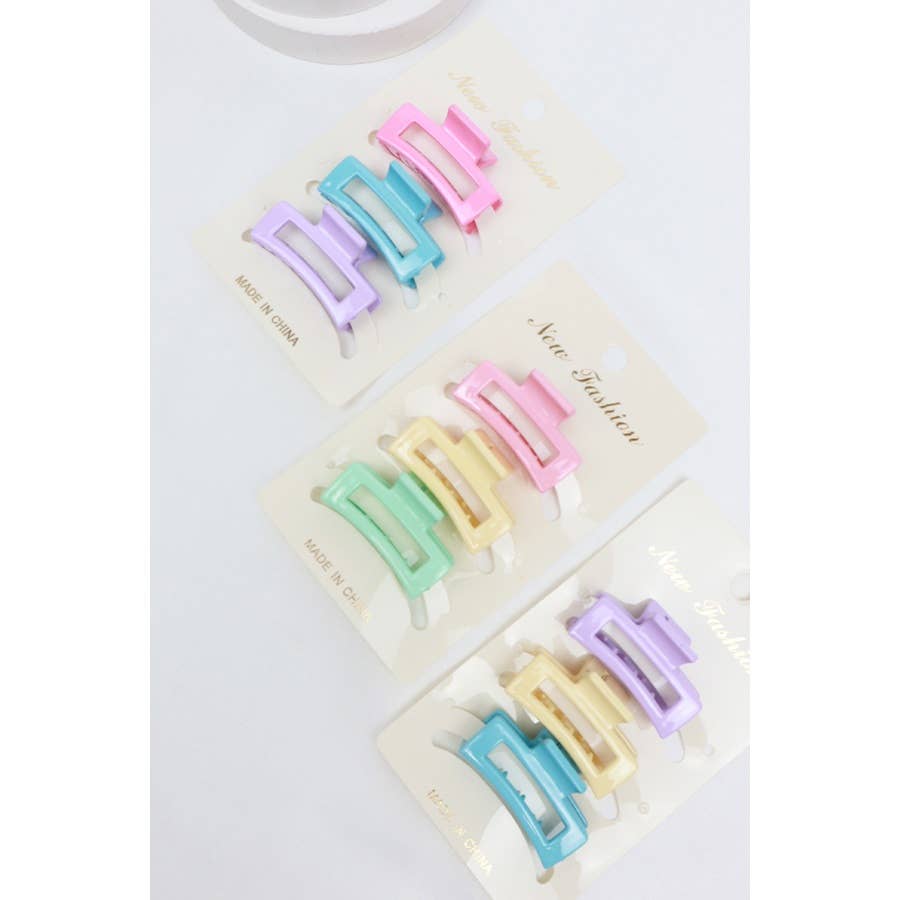 3-Pcs Mini Rectangle Hair Claw Set: MIX COLOR / ONE