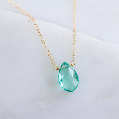 Aquamarine Quartz Necklace - Gold Filled