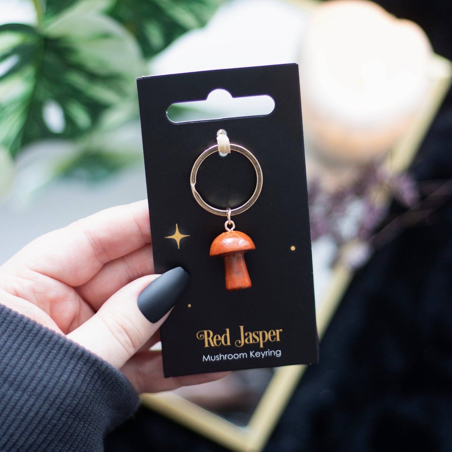 Red Jasper Crystal Mushroom Keyring