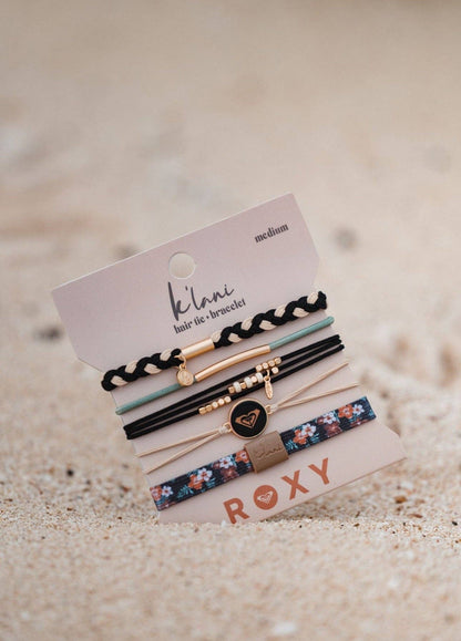 "Roxy Coastal Drift" Black and Neutral Beachy Vibe Hair Tie Bracelets: Large