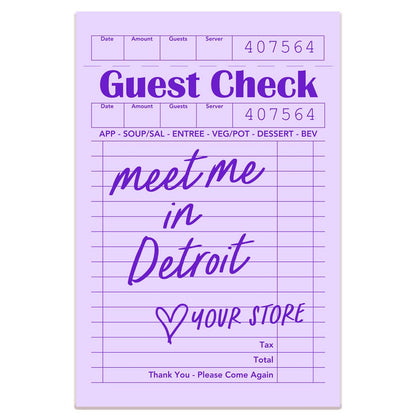 Guest Check Sticker Decal, Custom Sticker: Purple