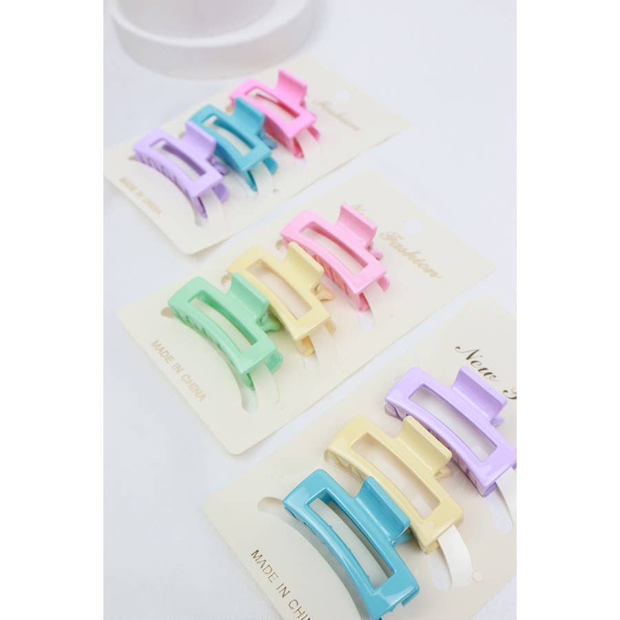 3-Pcs Mini Rectangle Hair Claw Set: MIX COLOR / ONE
