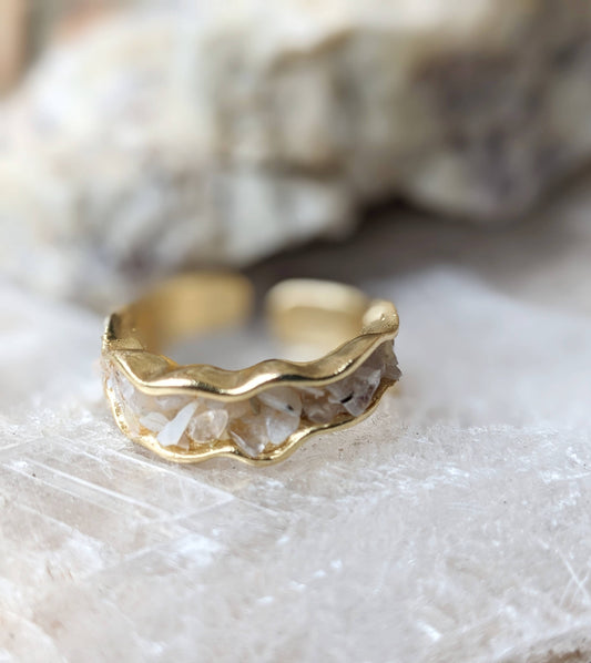 Gold Moonstone Ring: Sterling Silver Plated