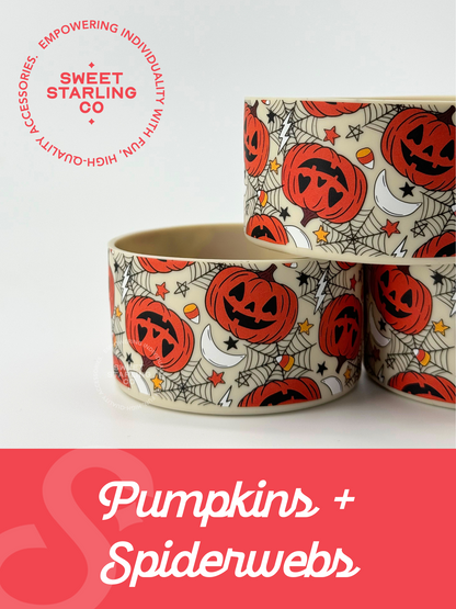 Pumpkins + Spiderwebs Tumbler Boots