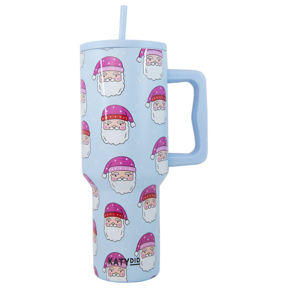 Pink Santa Hats Blue Tumbler: Light Blue