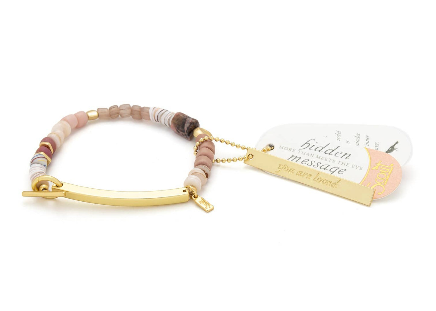 Hidden Message Bracelet - Loved/Rhodochrosite/Gold