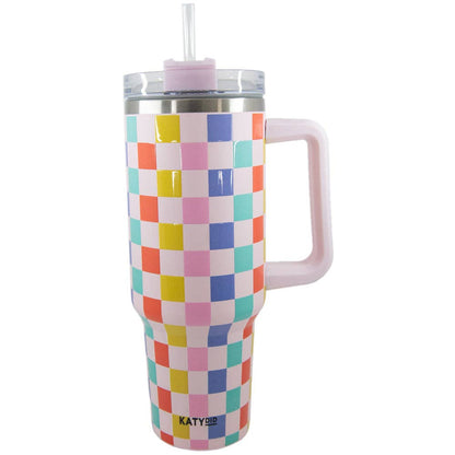 Multicolored Checkered Coffee Tumbler Cup: Multi Checker