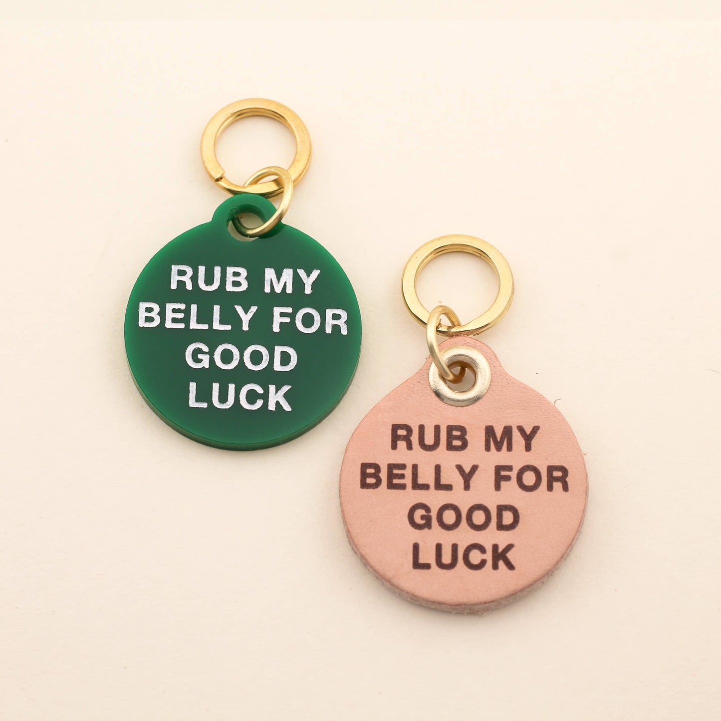 Rub My Belly Pet Tag: Kelly Green Acrylic