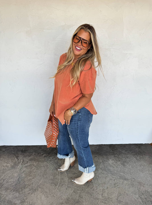 JOEY WASHED COTTON BOYFRIEND TEE RUST