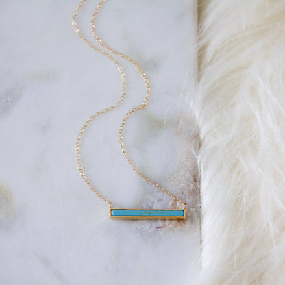 Turquoise, White Turquoise Bar Necklace: Turquoise Gold Filled / 16 inches