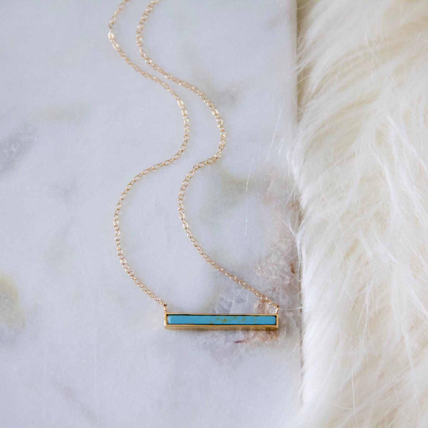 Turquoise, White Turquoise Bar Necklace: White Turquoise Gold Filled / 16 inches