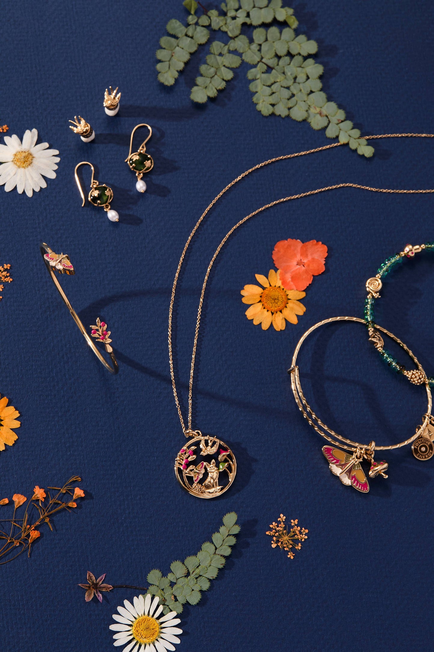 Woodland Moth & Mushroom Duo Charm Bangle: Gold