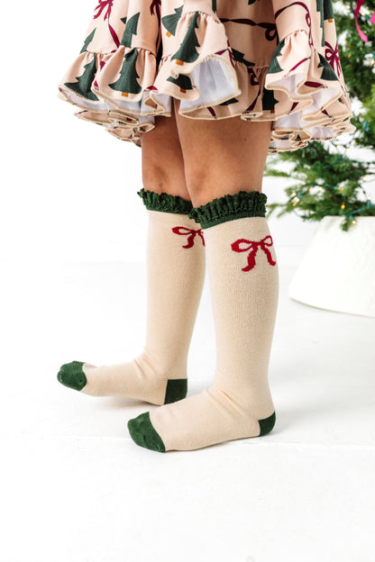 Vanilla Bow Lace Top Knee High Socks: 0-6 MONTHS