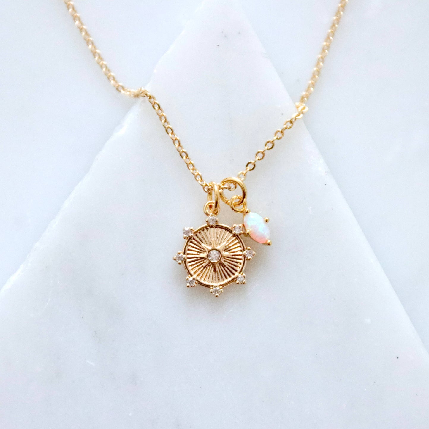 Opal CZ Star Coin Necklace 