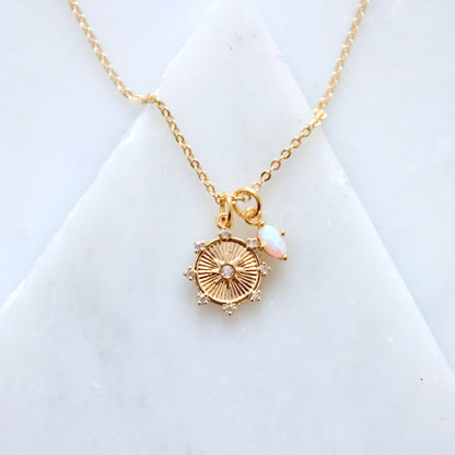 Opal CZ Star Coin Necklace 