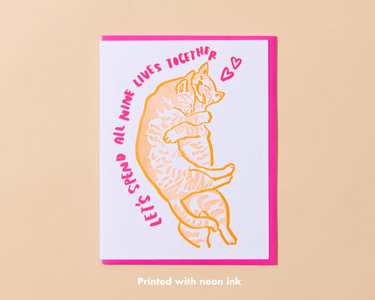 Nine Lives Cat Love Letterpress Greeting Card