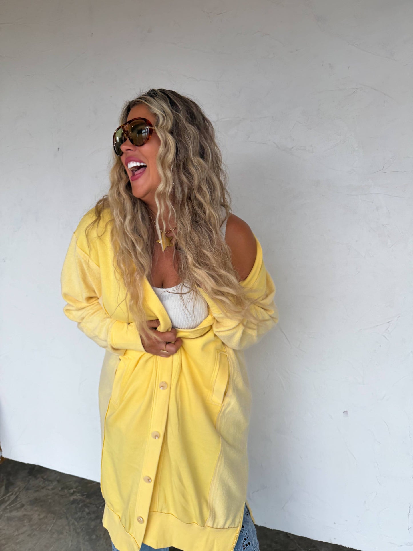 SPRING DESI SWEATSHIRT CARDIGAN: YELLOW