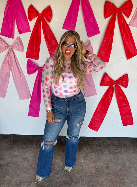Valentines Convo Hearts Mesh Top